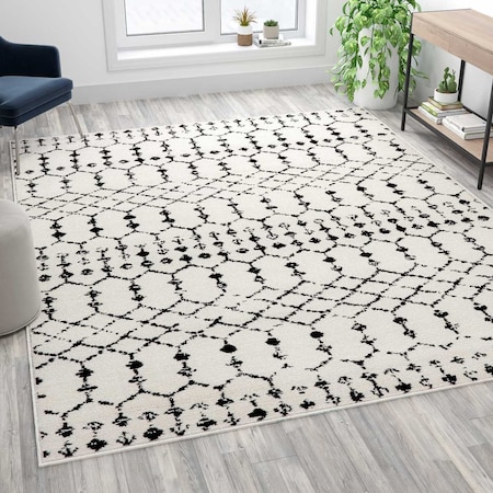 Flash Furniture Geometric Bohemian Low Pile Rug - 8' x 10' - Ivory/Black RC-CR19-1330-810-WH-GG